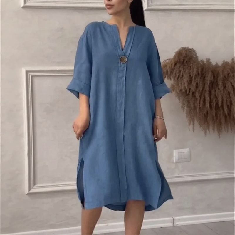 Toronto™ Dress in Cotton Linen with Loose Fit / Tropical Elegance with a Touch of Modern Sophistication!