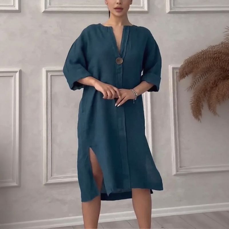 Toronto™ Dress in Cotton Linen with Loose Fit / Tropical Elegance with a Touch of Modern Sophistication!