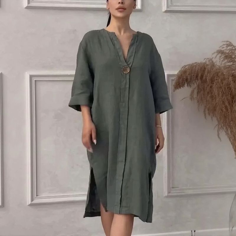 Toronto™ Dress in Cotton Linen with Loose Fit / Tropical Elegance with a Touch of Modern Sophistication!