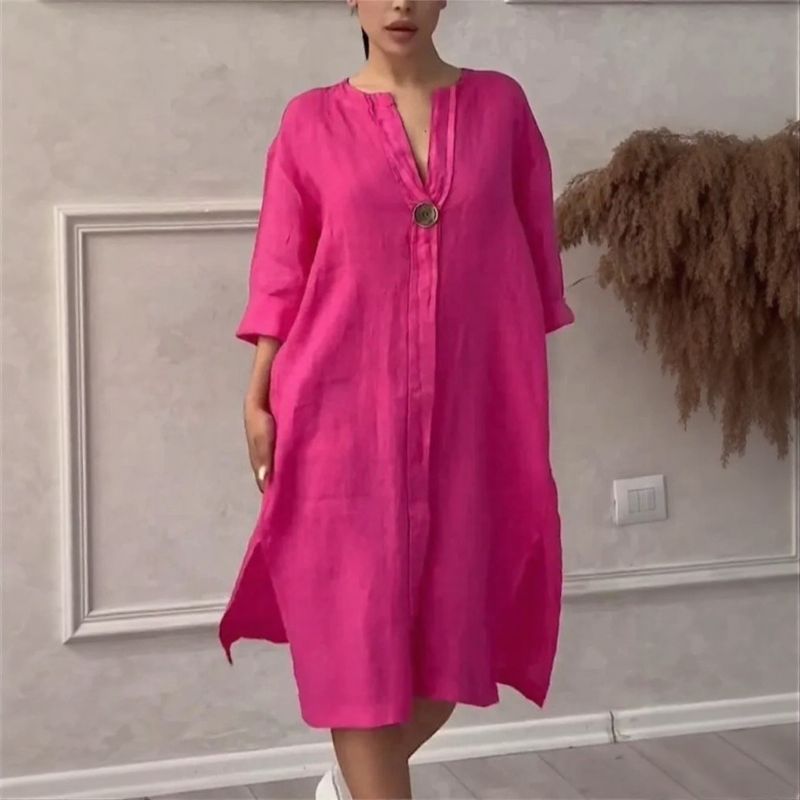 Toronto™ Dress in Cotton Linen with Loose Fit / Tropical Elegance with a Touch of Modern Sophistication!