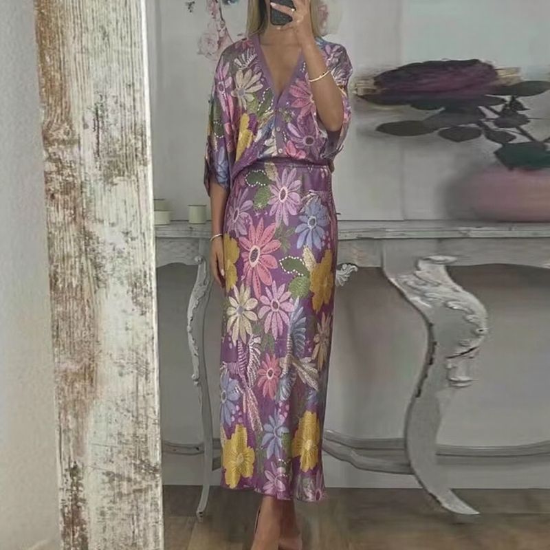 Sakura™ Set in Premium Satin with Kimono Blouse and Long Printed Skirt / An Ode to Sophisticated Femininity that Shines on Any Occasion!