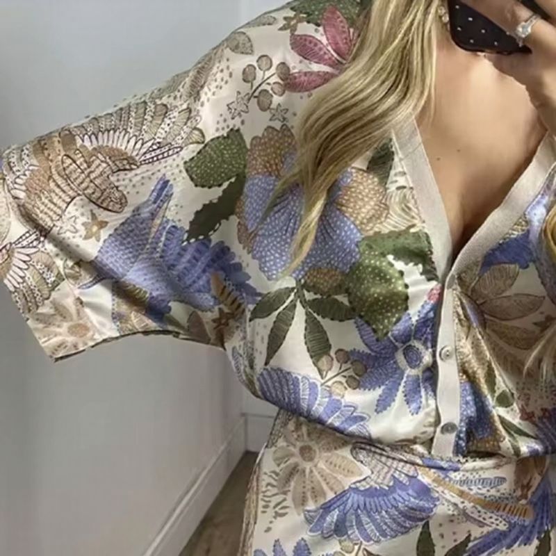 Sakura™ Set in Premium Satin with Kimono Blouse and Long Printed Skirt / An Ode to Sophisticated Femininity that Shines on Any Occasion!