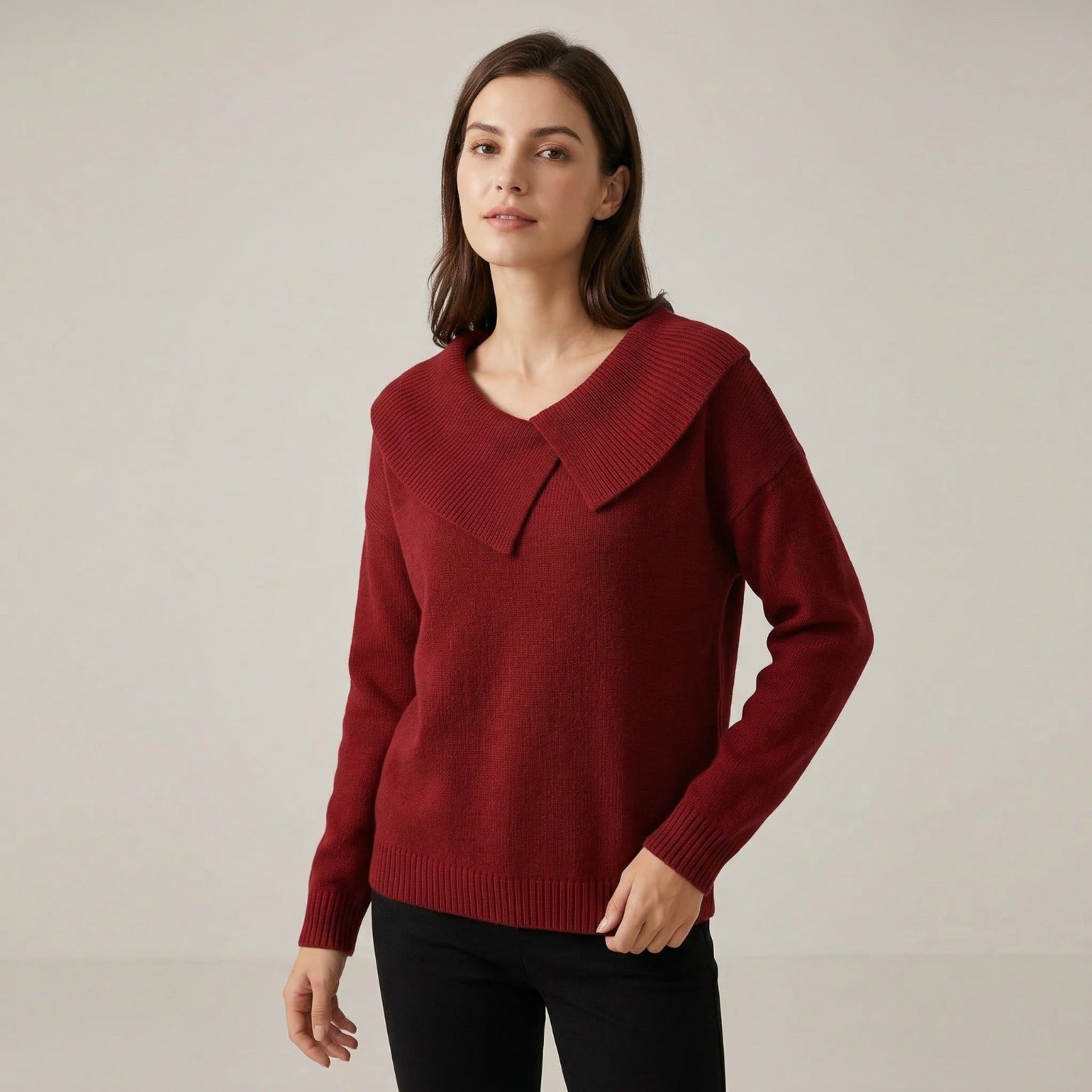 Noelle™ Sweater in Textured Knit with Stylized Collar