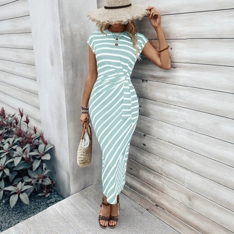 Dolce Riviera™ Dress with Elegant Stripes and Side Tie