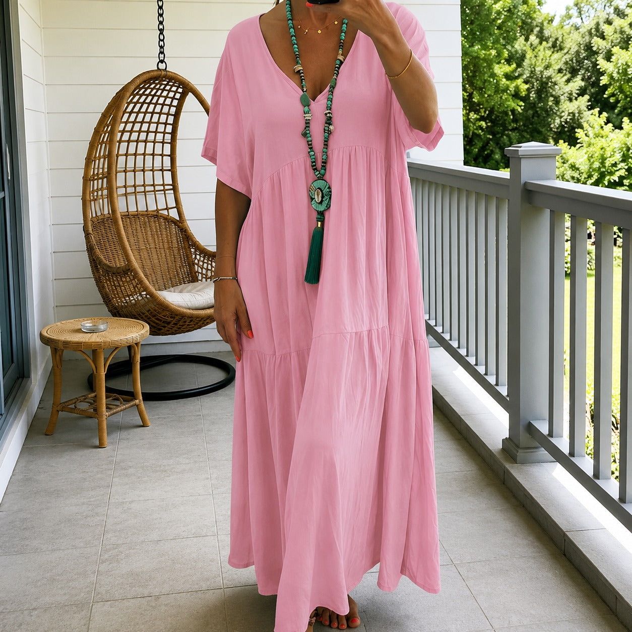 Liorenna™ Linen Cotton Dress With Relaxed Fit And V-Neck
