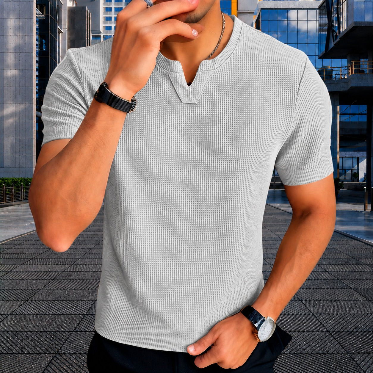 Matthew™ T-Shirt in Textured Cotton Knit with Old Money Style