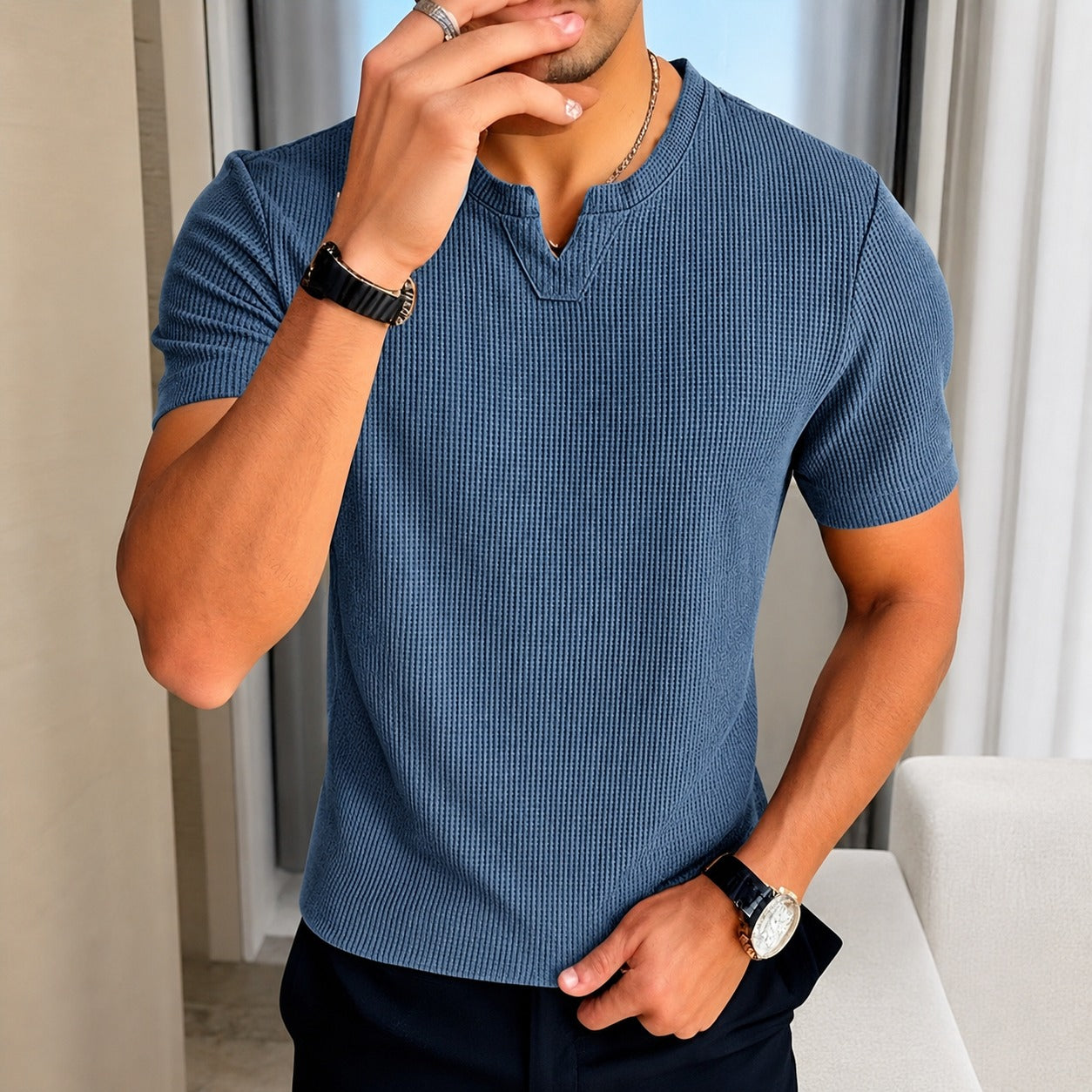 Matthew™ T-Shirt in Textured Cotton Knit with Old Money Style