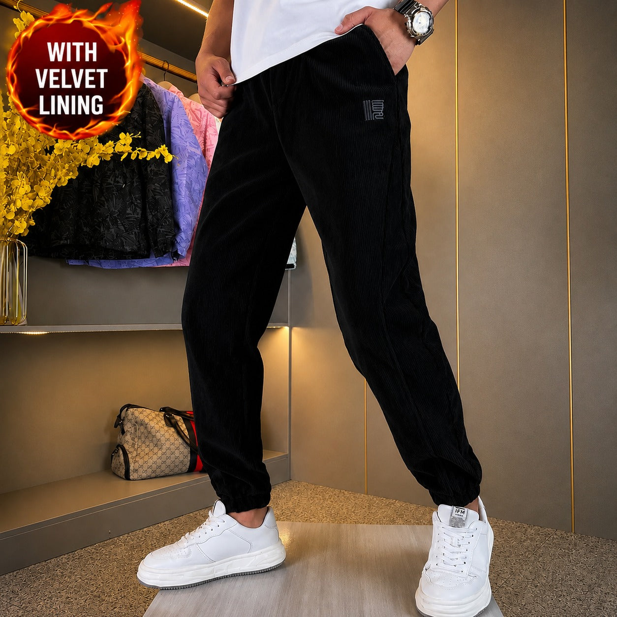 Pants Cedric™ with Ribbed Texture, Drawstring Waist and Tapered Fit
