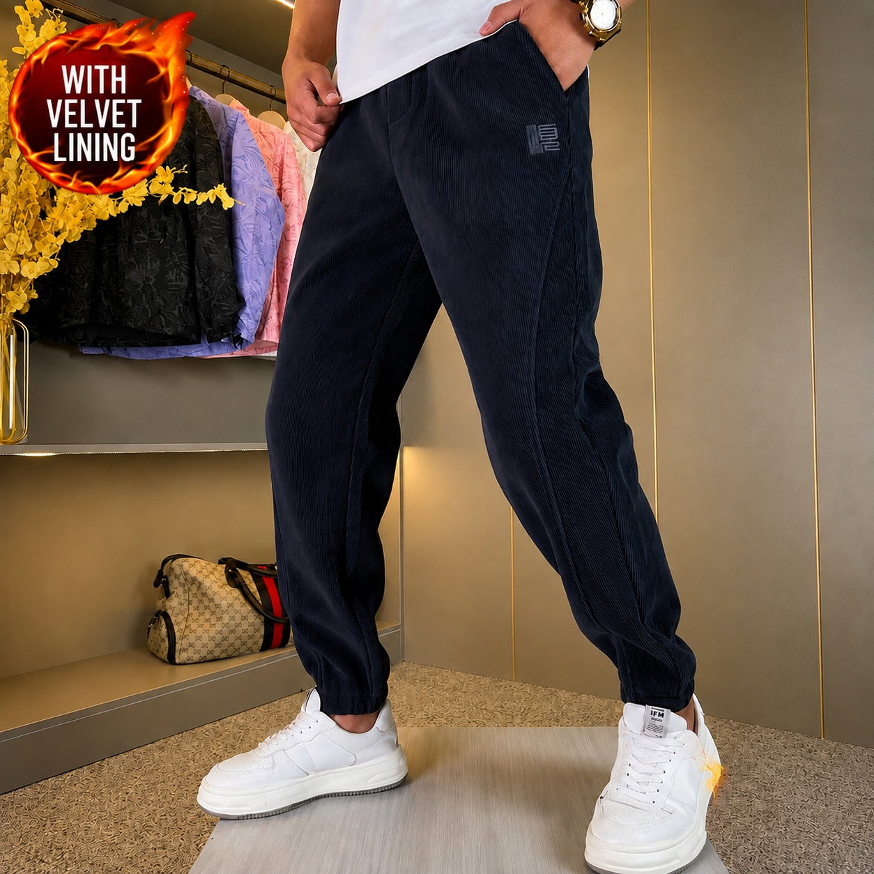 Pants Cedric™ with Ribbed Texture, Drawstring Waist and Tapered Fit