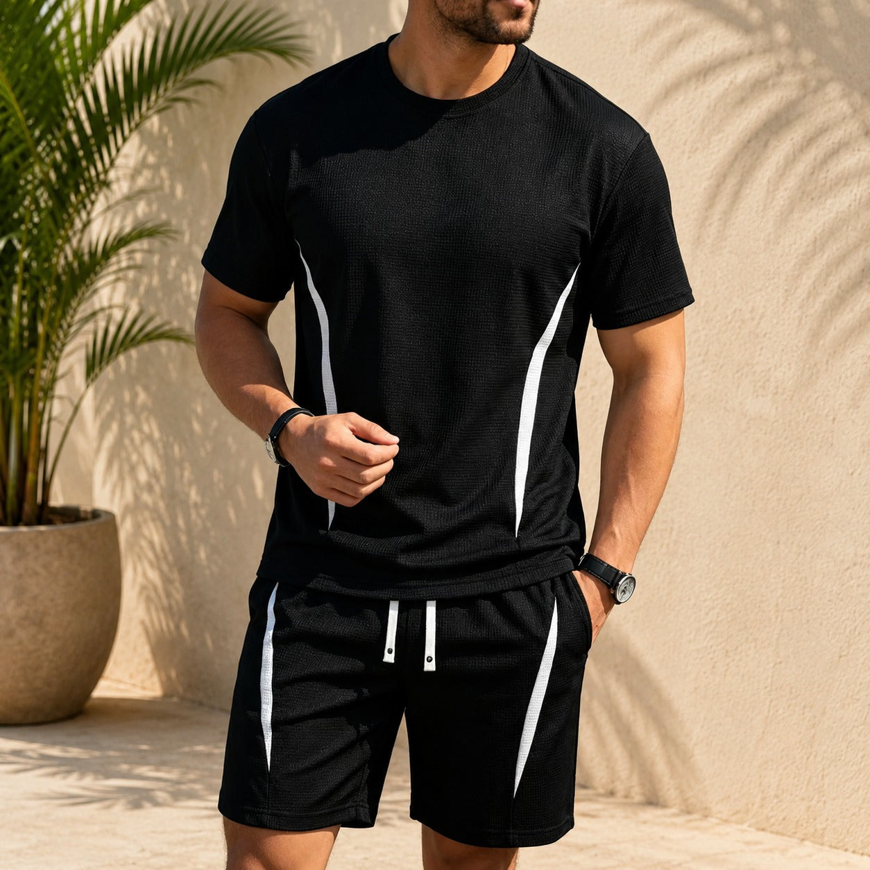 Corven™ Set with Short-Sleeve T-Shirt and Adjustable-Waist Shorts