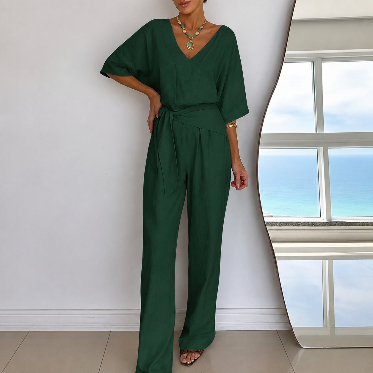 Jumpsuit Brianna™ with V-Neck, Tie Waist and Wide-Leg Fit