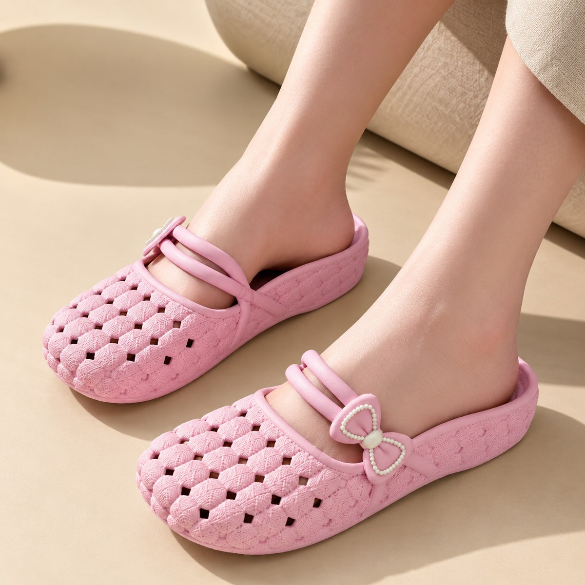 Mavelle™ Flexible Clog Sandals with Perforated Design and Delicate Bow