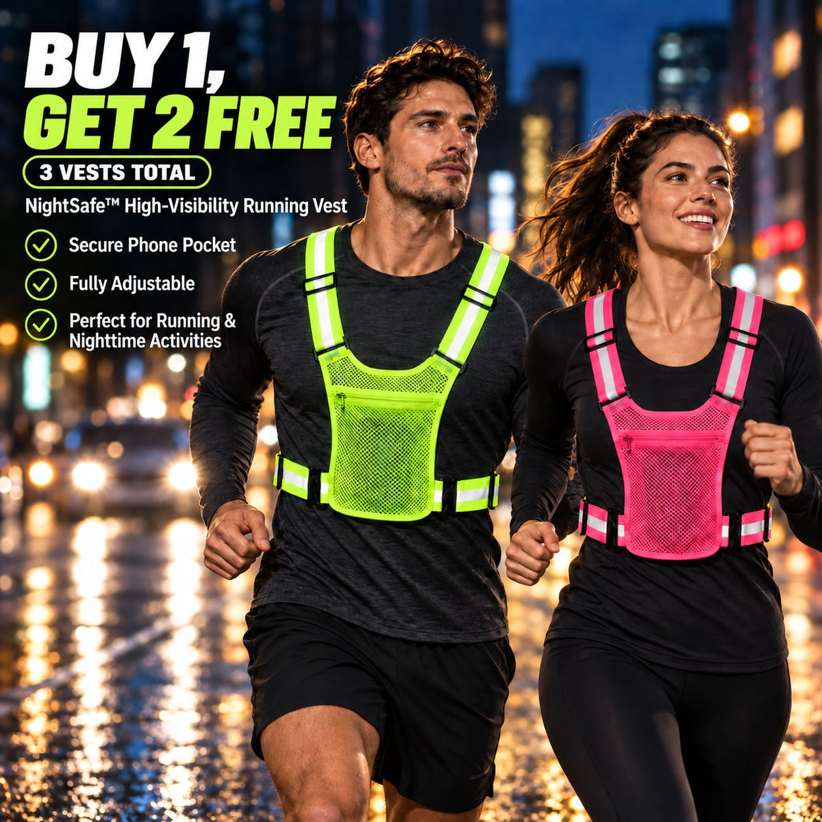 BUY 1, GET 2 FREE - NightSafe™ Reflective Running Vest with Phone Pocket