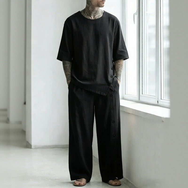 Alessio™ Set with Oversized T-Shirt, Wide-Leg Pants and Side Button Detail