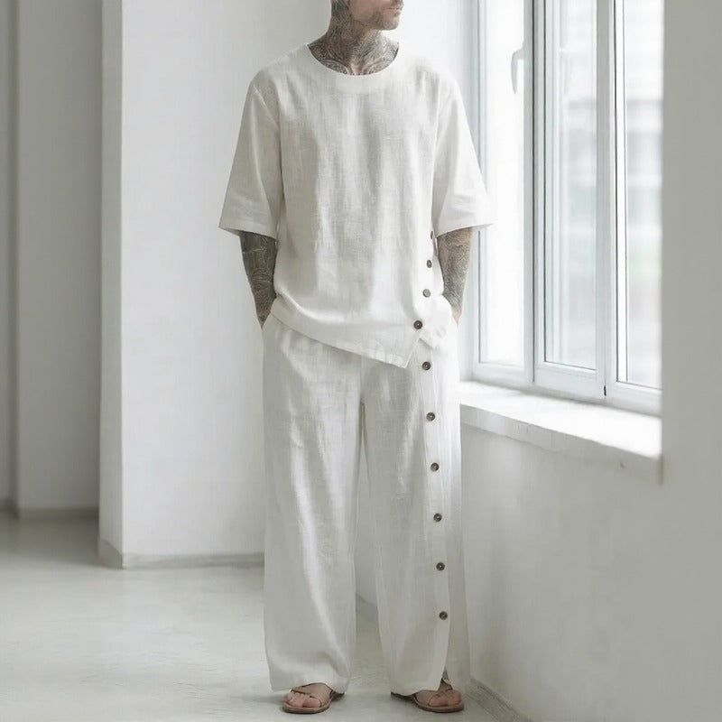 Alessio™ Set with Oversized T-Shirt, Wide-Leg Pants and Side Button Detail