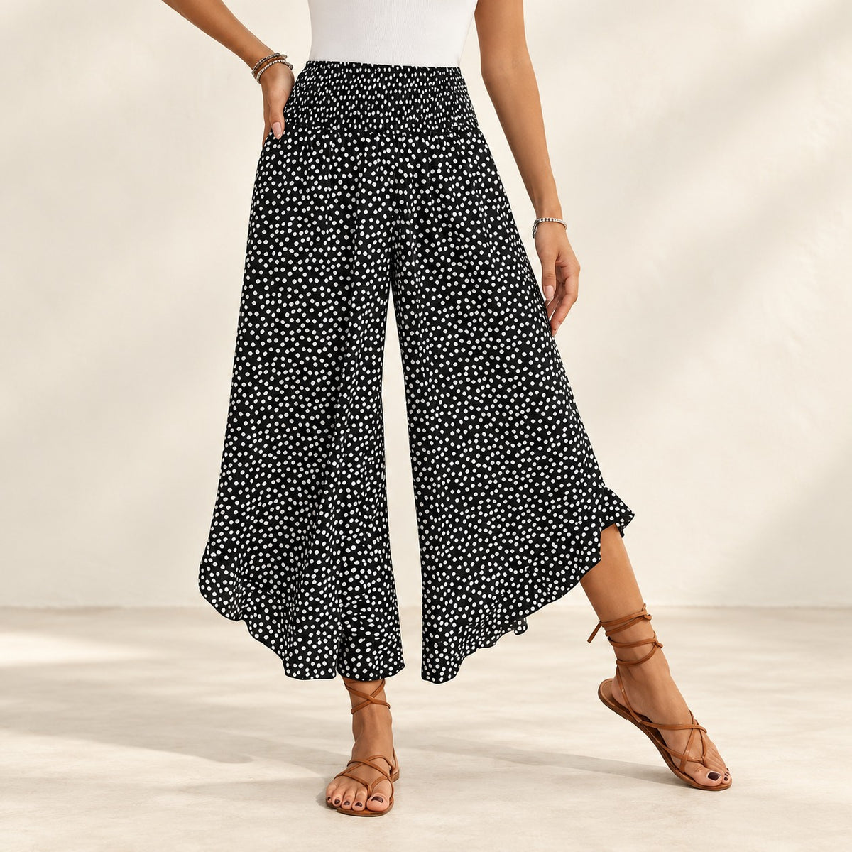 Pants Jessamine™ with Ruffled Hems, Elastic Waist and Flowy Drape