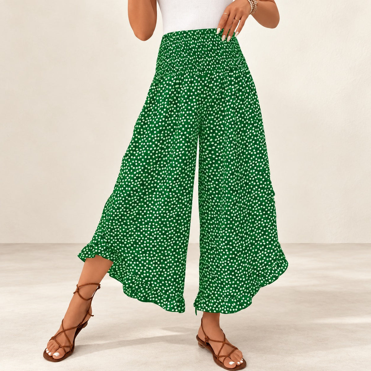 Pants Jessamine™ with Ruffled Hems, Elastic Waist and Flowy Drape