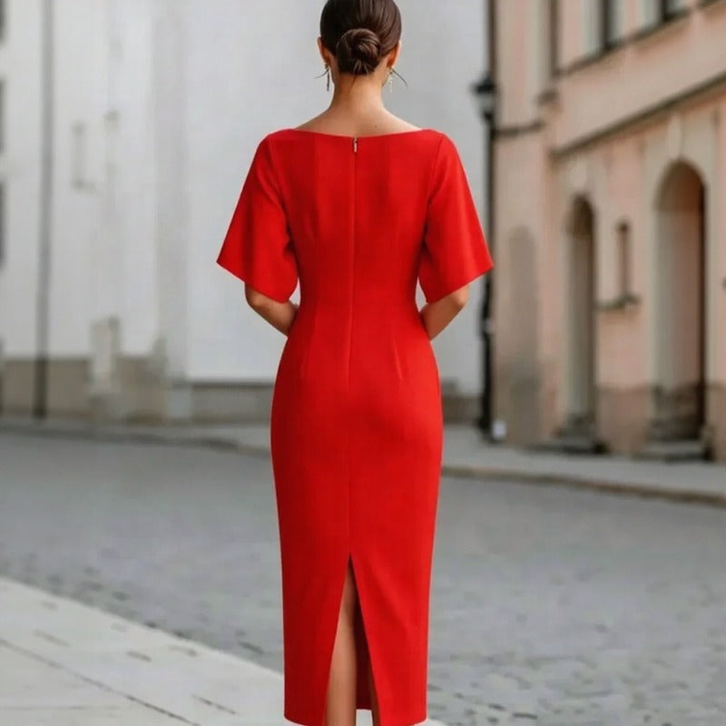 Estelina™ Dress with Defined Waist, Wide Sleeves and Boat Neckline
