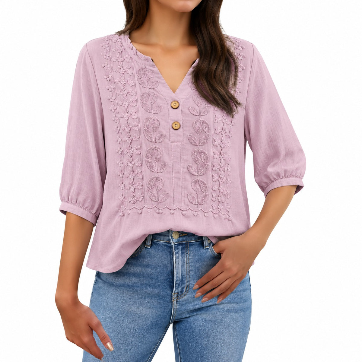 Blouse Brenna™ in Cotton-Linen Blend with Artisan Embroidery
