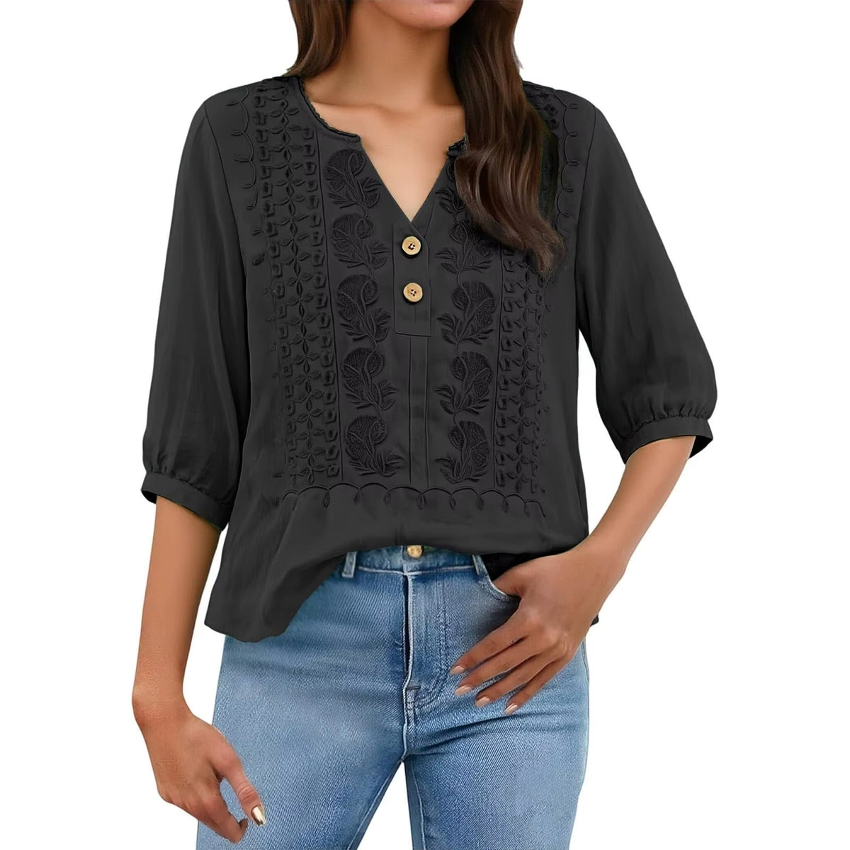 Blouse Brenna™ in Cotton-Linen Blend with Artisan Embroidery