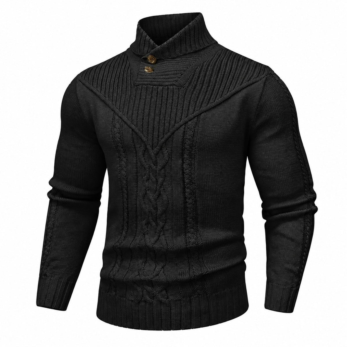 Sweater Darren™ with Textured Knit, Buttoned High Collar and Cable Details
