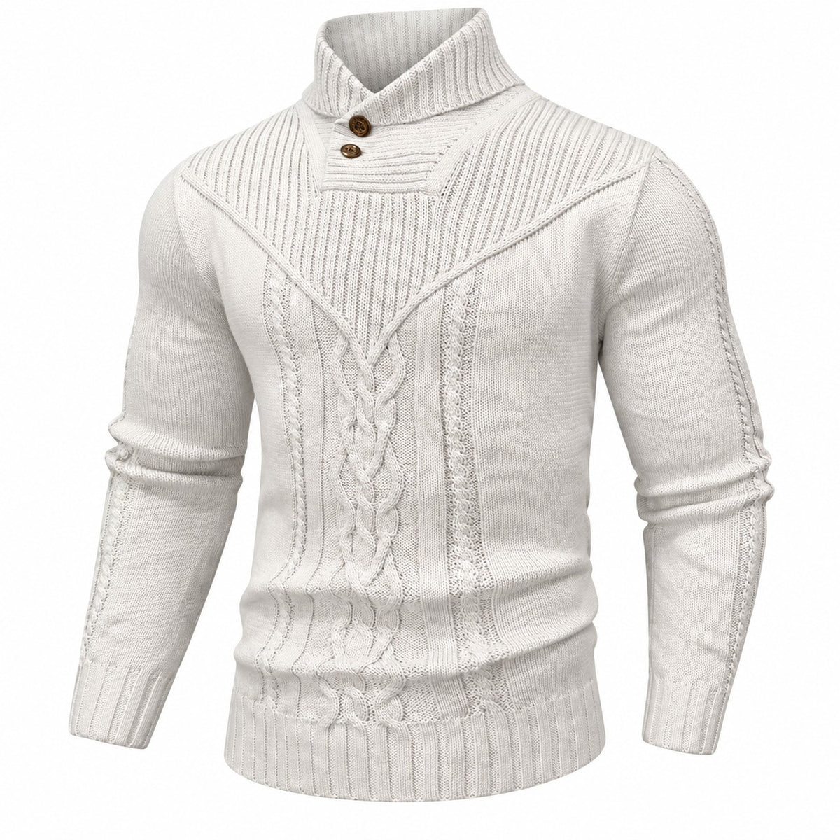 Sweater Darren™ with Textured Knit, Buttoned High Collar and Cable Details
