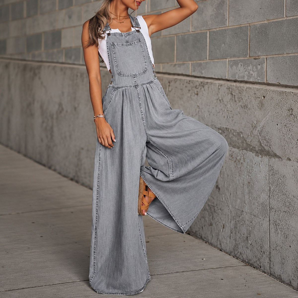 Belmira™ Denim Jumpsuit with Wide-Leg Fit and Charming Buckle Straps