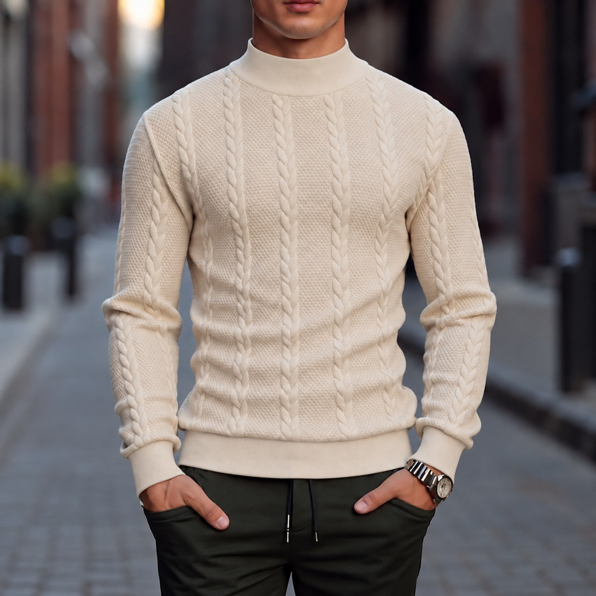 Aldenwood™ Cable-Textured Sweater with a Mock Neck and Premium Finish