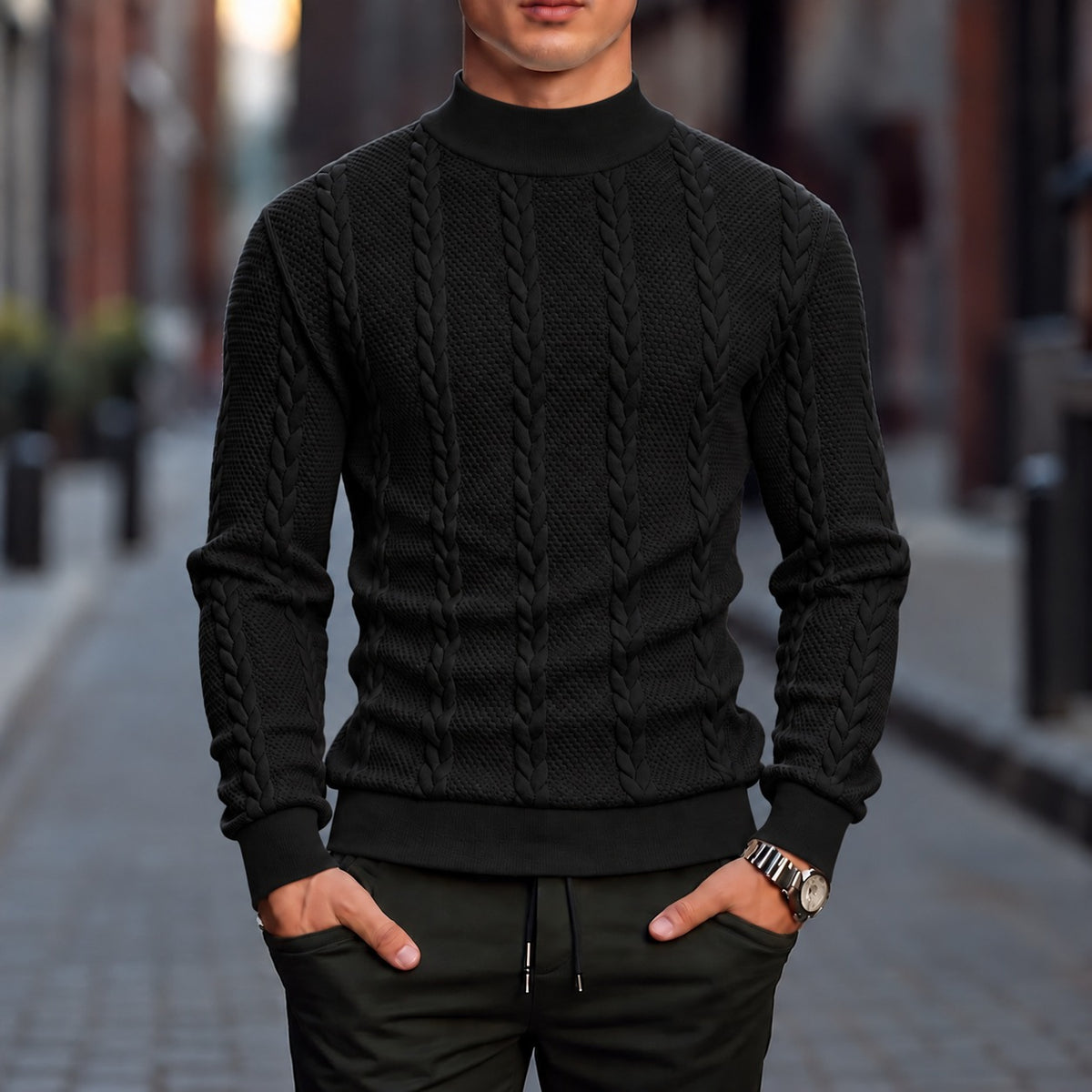Aldenwood™ Cable-Textured Sweater with a Mock Neck and Premium Finish