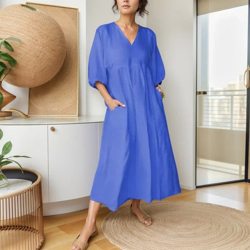 Free Soul™ in Cotton Linen with V-Neck and Wide Sleeves / For Women Who Dance with the Wind and Wear Lightness!