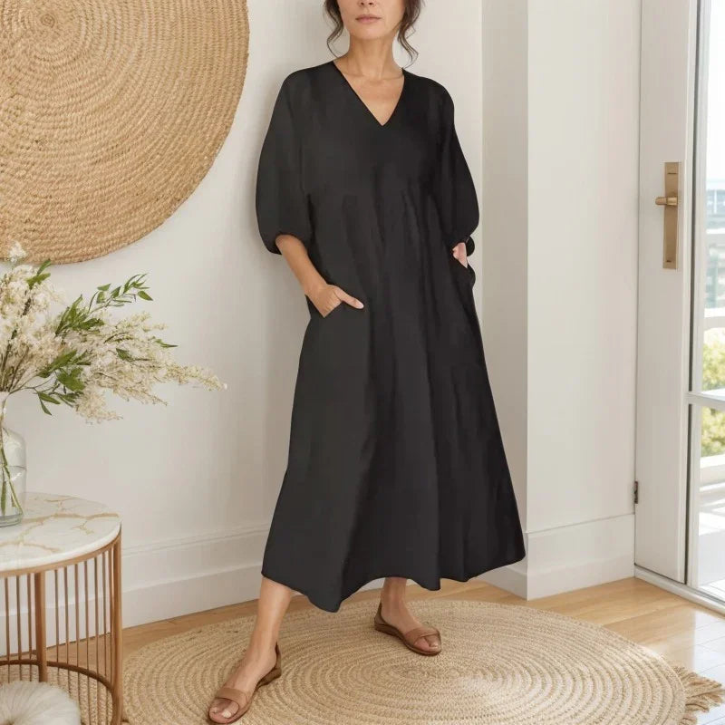 Free Soul™ in Cotton Linen with V-Neck and Wide Sleeves / For Women Who Dance with the Wind and Wear Lightness!