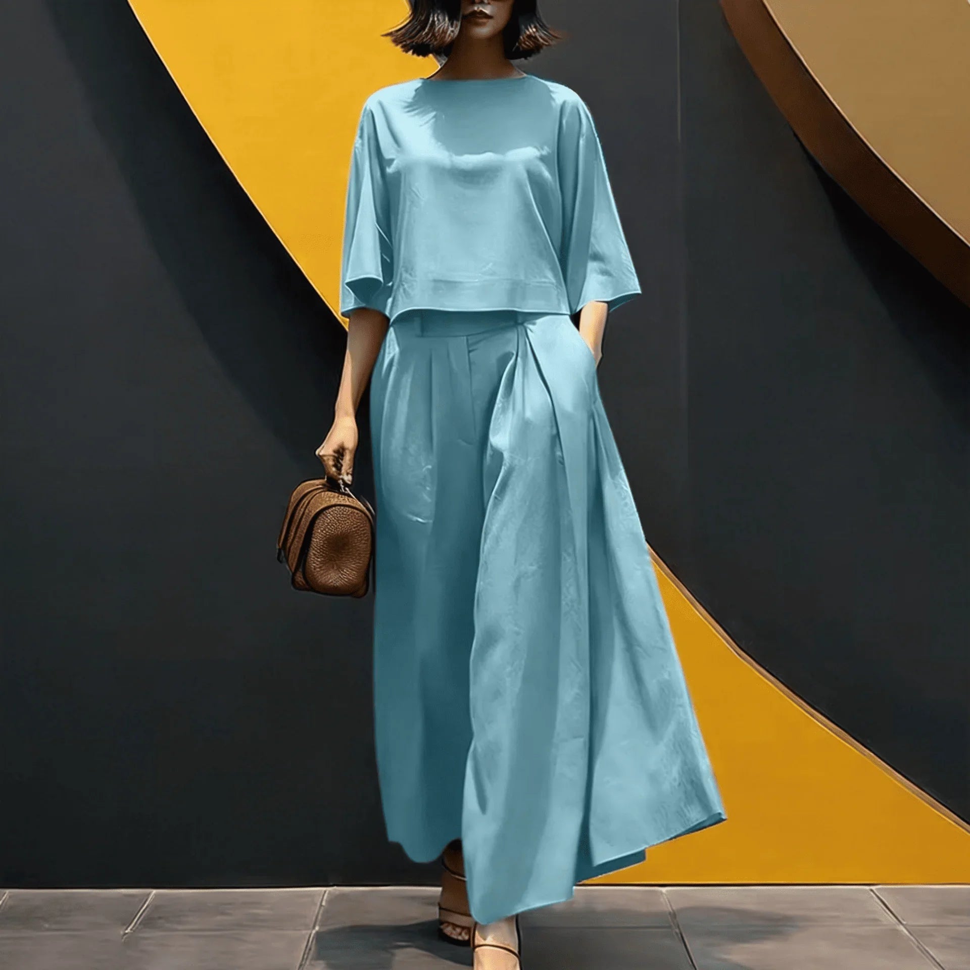 Sophia™ Chic Set with Cropped Blouse and High-Waisted Wide-Leg Pants