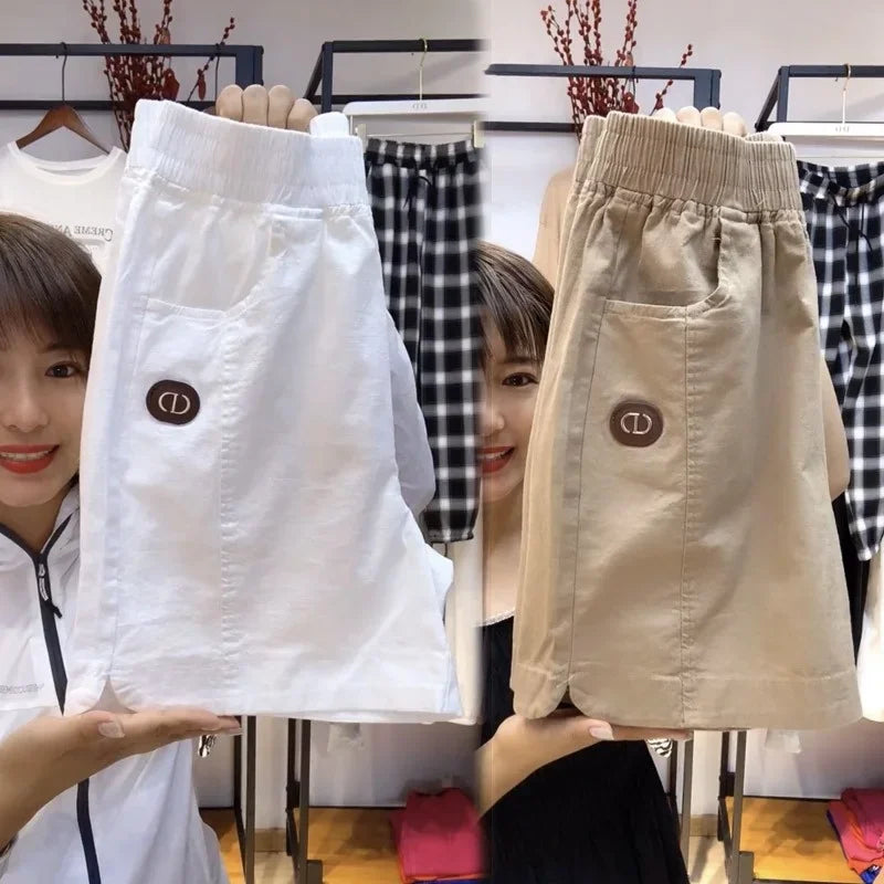 (Super Promo: Buy 2, Get 3) Women’s Twill Shorts with Elastic Waist and Loose Fit – Elegant and Fresh for Summer