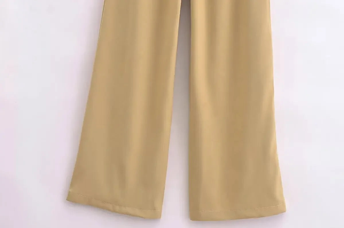 Women’s Wide-Leg Khaki Pants – Elegant High-Waist Trousers with a Modern Overlap Design
