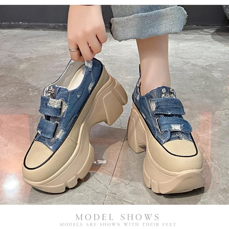 Women’s Denim Platform Sneakers – Extra 5cm Height with a Bold and Stylish Everyday Look