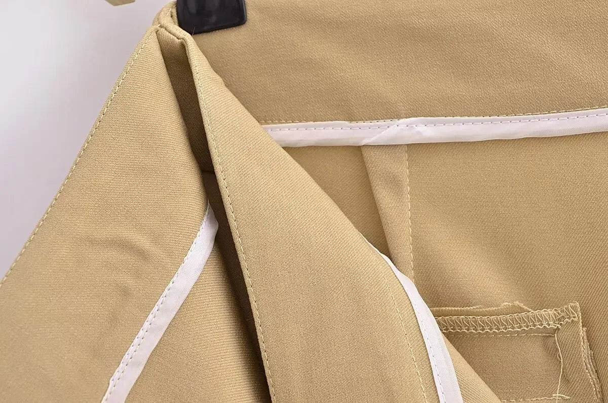 Women’s Wide-Leg Khaki Pants – Elegant High-Waist Trousers with a Modern Overlap Design