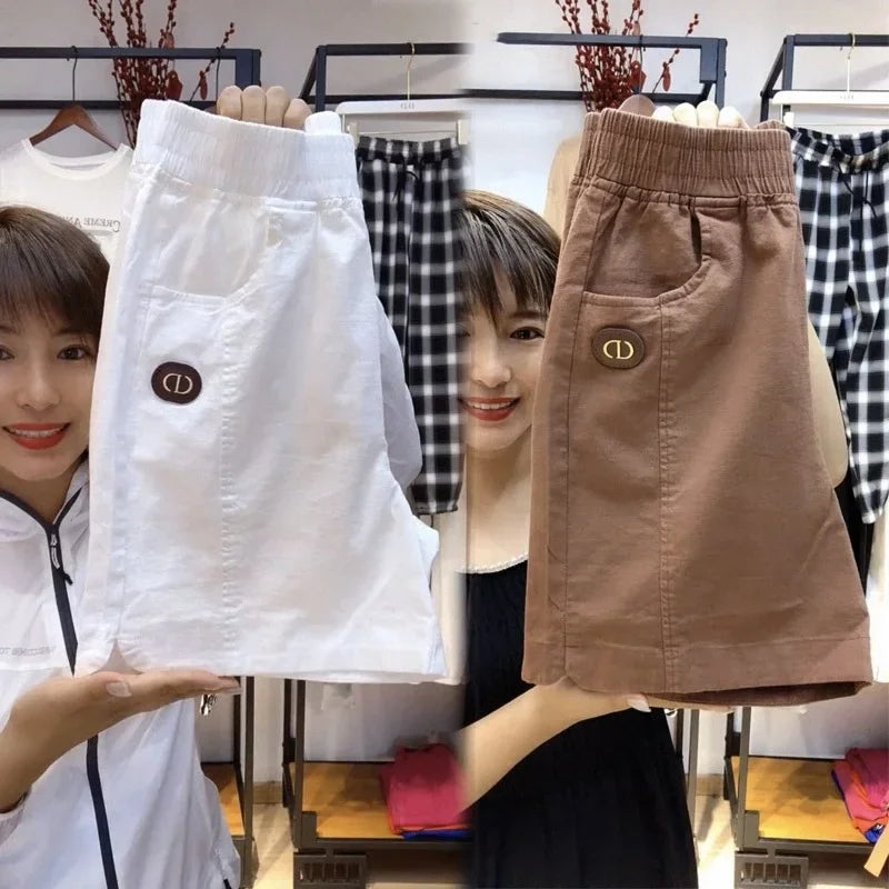 (Super Promo: Buy 2, Get 3) Women’s Twill Shorts with Elastic Waist and Loose Fit – Elegant and Fresh for Summer
