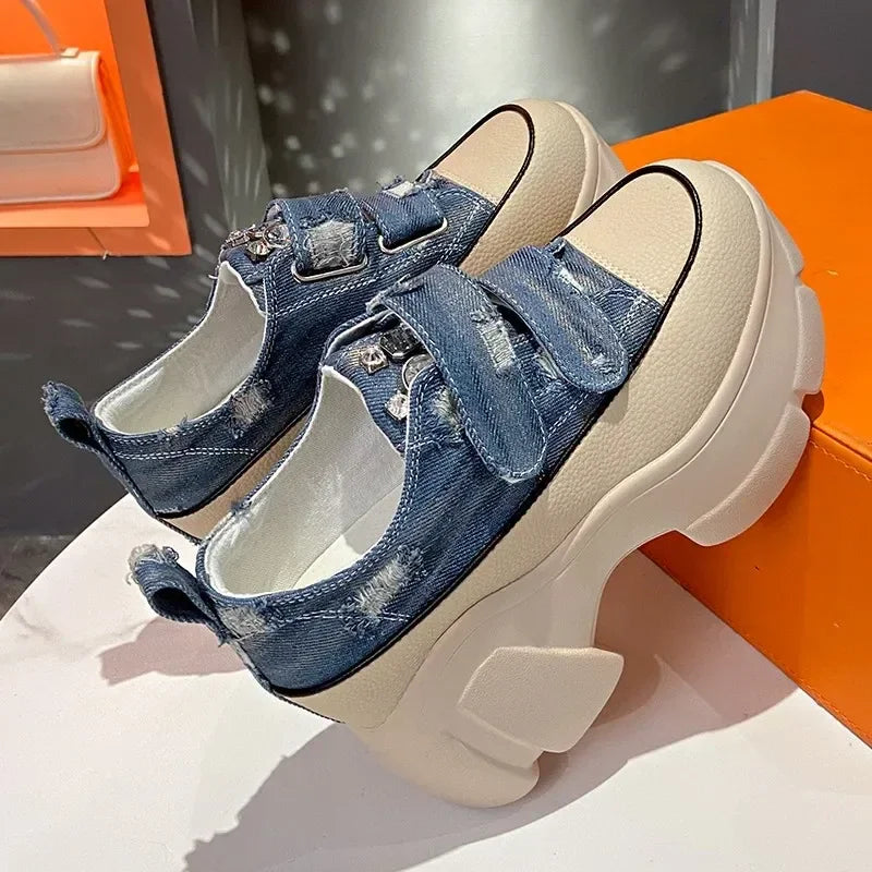 Women’s Denim Platform Sneakers – Extra 5cm Height with a Bold and Stylish Everyday Look