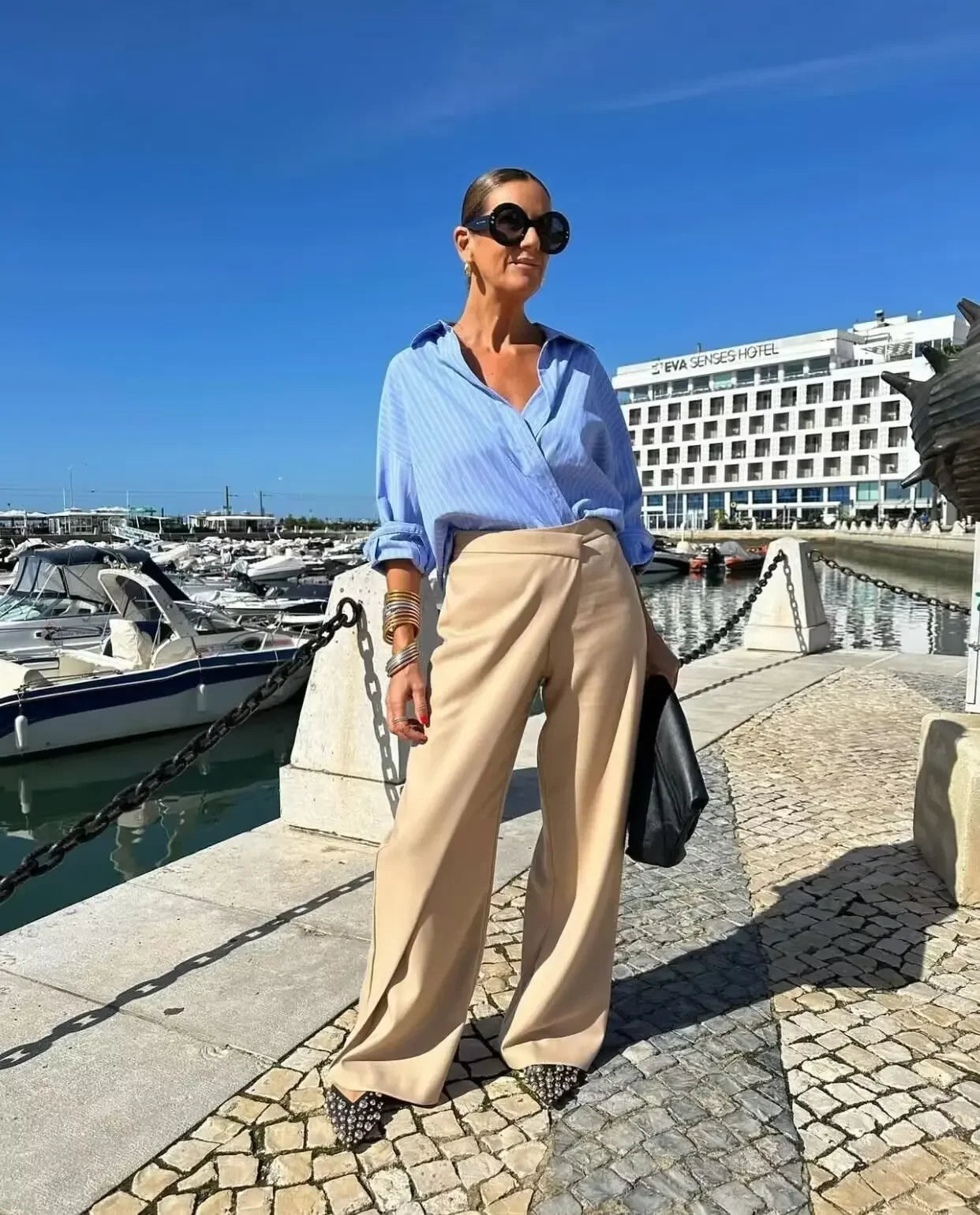 Women’s Wide-Leg Khaki Pants – Elegant High-Waist Trousers with a Modern Overlap Design