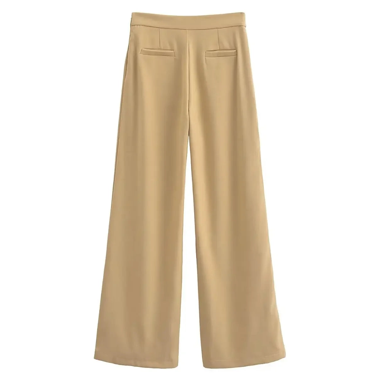 Women’s Wide-Leg Khaki Pants – Elegant High-Waist Trousers with a Modern Overlap Design