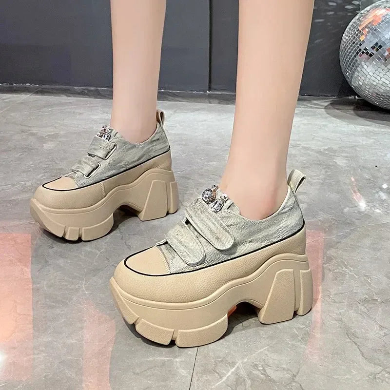 Women’s Denim Platform Sneakers – Extra 5cm Height with a Bold and Stylish Everyday Look