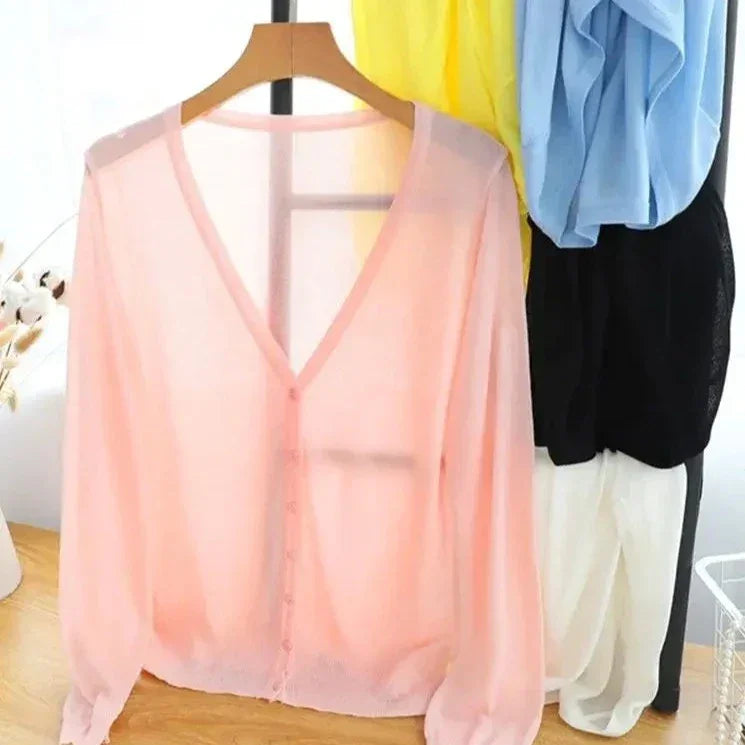 Women’s Lightweight Cardigan Blouse – Breathable Style with UV Protection for Summer and Fall