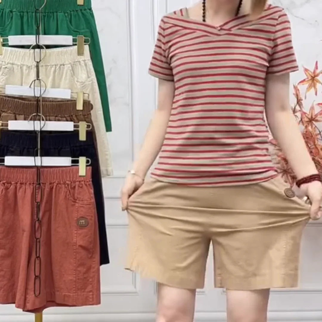 (Super Promo: Buy 2, Get 3) Women’s Twill Shorts with Elastic Waist and Loose Fit – Elegant and Fresh for Summer
