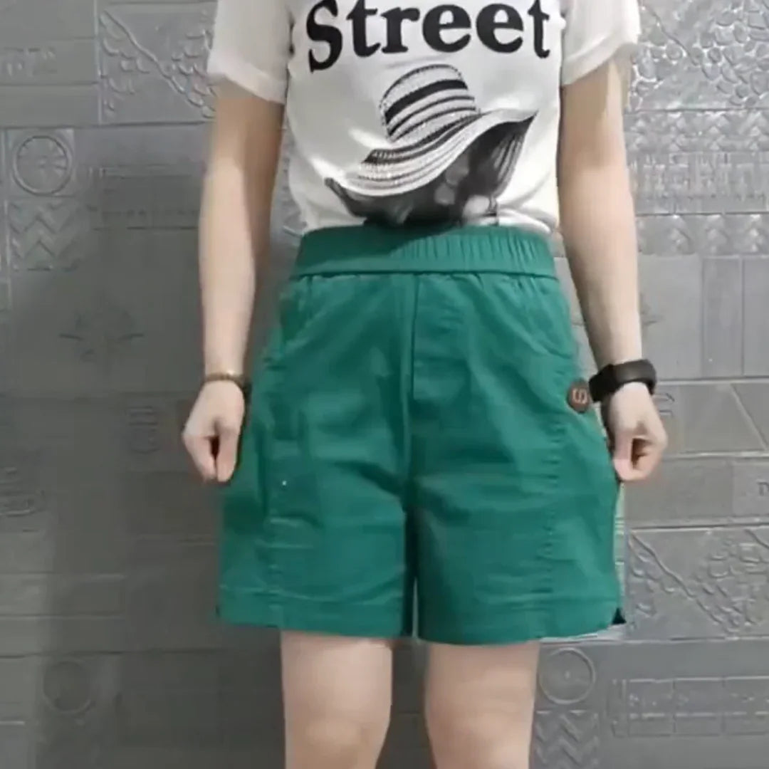 (Super Promo: Buy 2, Get 3) Women’s Twill Shorts with Elastic Waist and Loose Fit – Elegant and Fresh for Summer