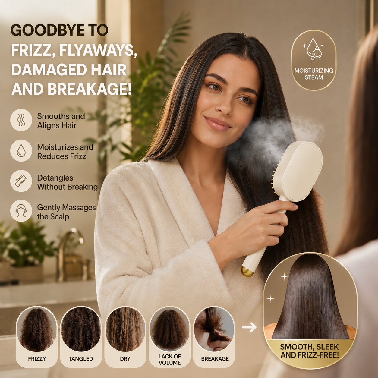 MistCare™ 3-in-1 Electric Hair Brush with Frizz Control, Gentle Detangling & Scalp Massage
