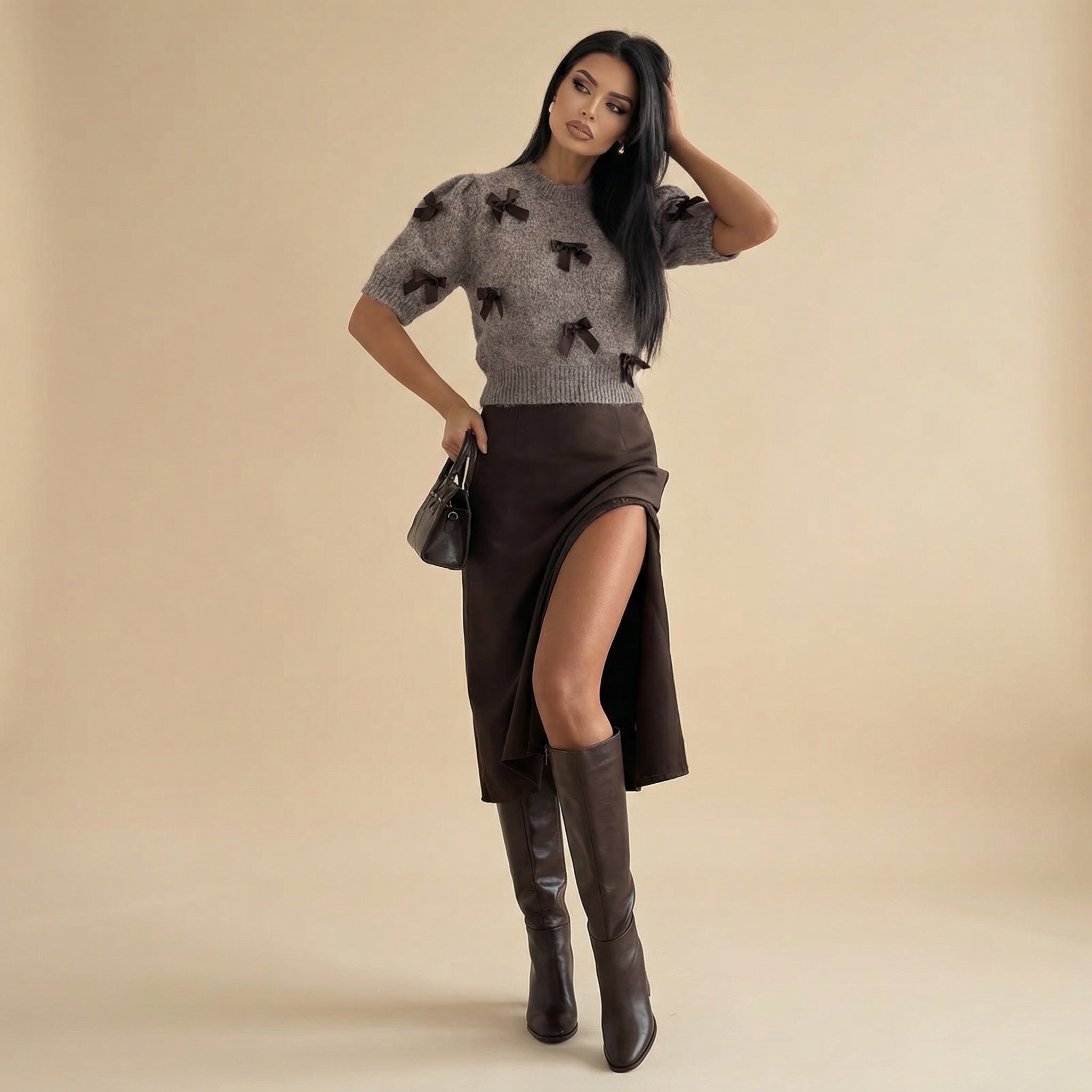 Urban Duchess™ Set with Satin Dress and Delicate Knit Sweater