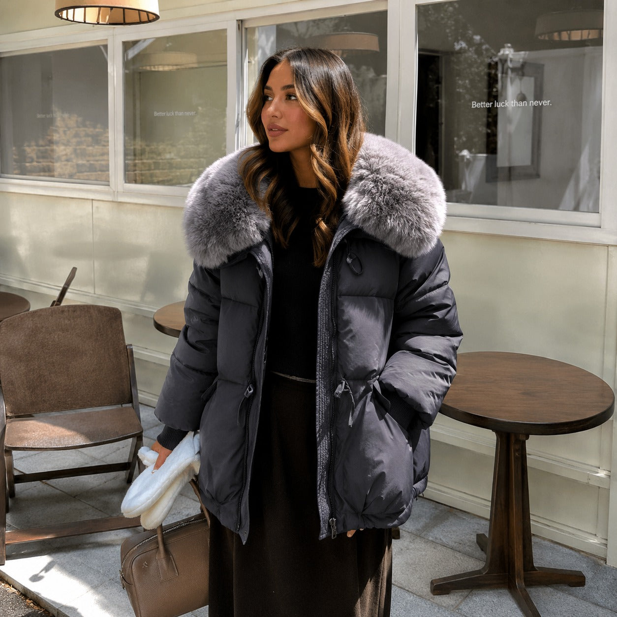 Dorenne™ Puffer Jacket with Plush Collar and Ribbed Cuffs