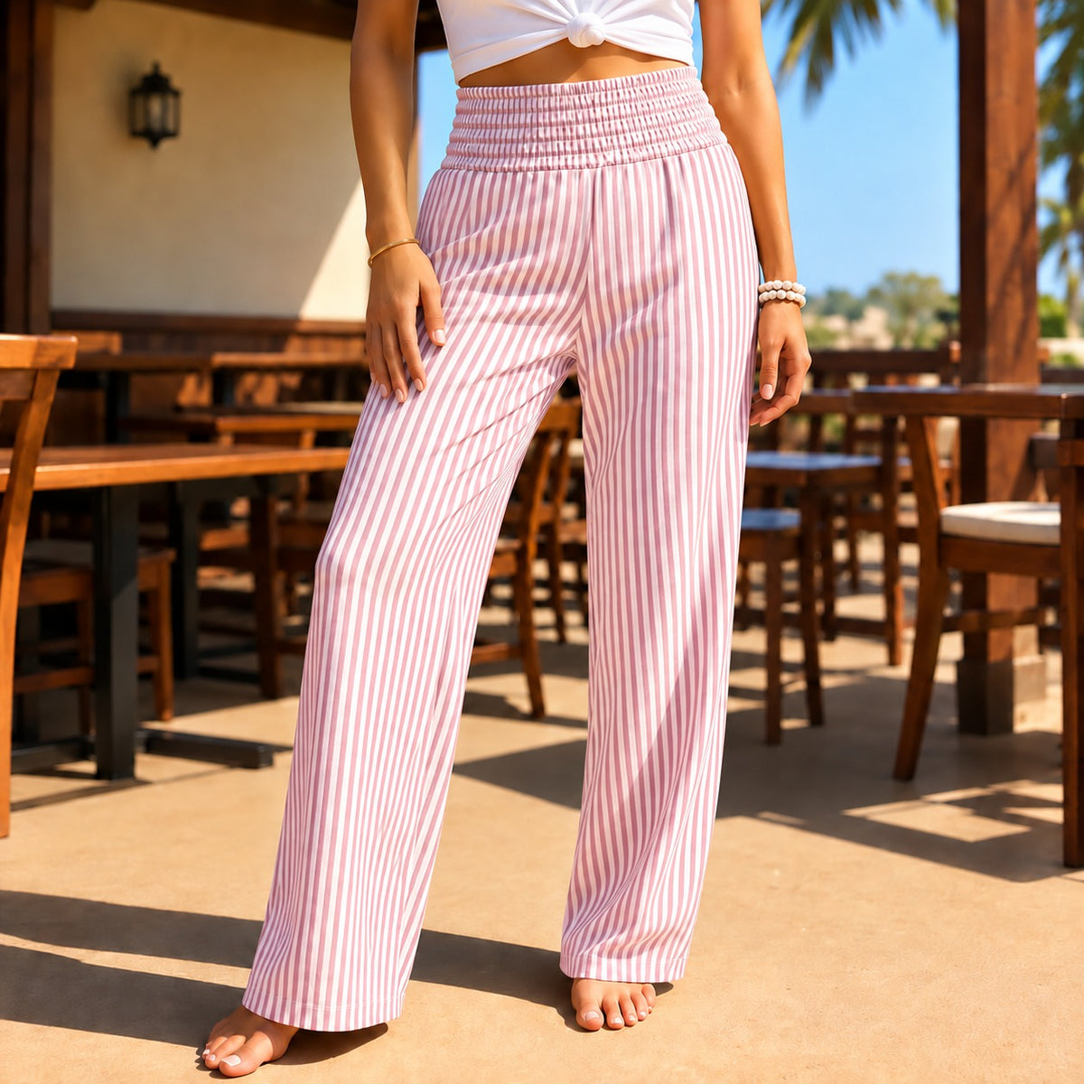 Calina™ High-Rise Pants with Vertical Stripes and Palazzo Silhouette