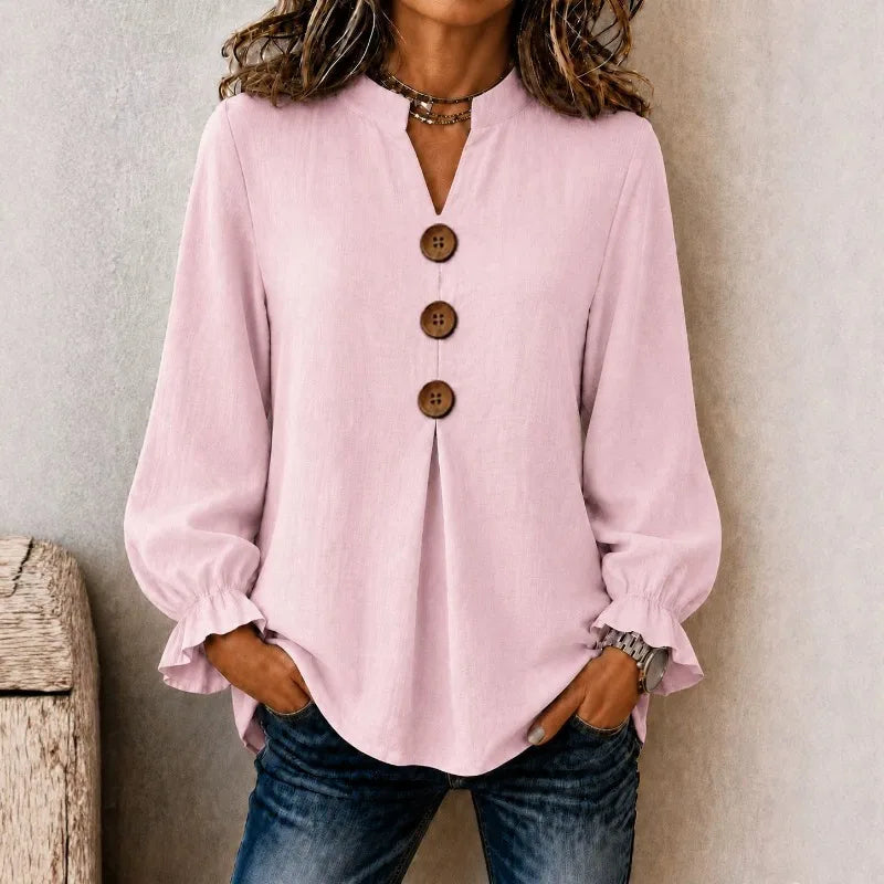 Blouse Molly™ with Mandarin Collar, Button-Front and Ruffled Cuffs