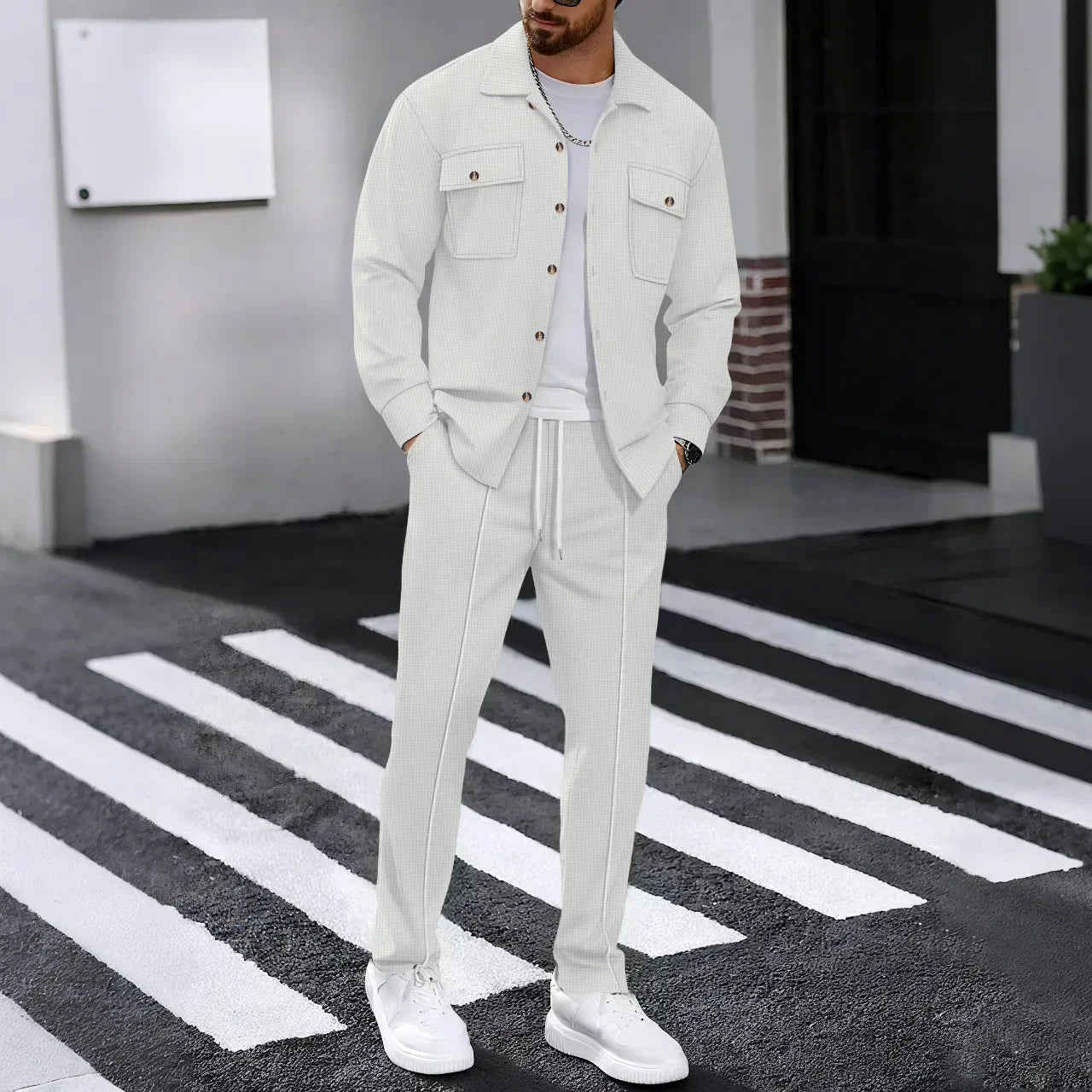 Erik™ Premium Textured Knit Set with Button-Up Shirt